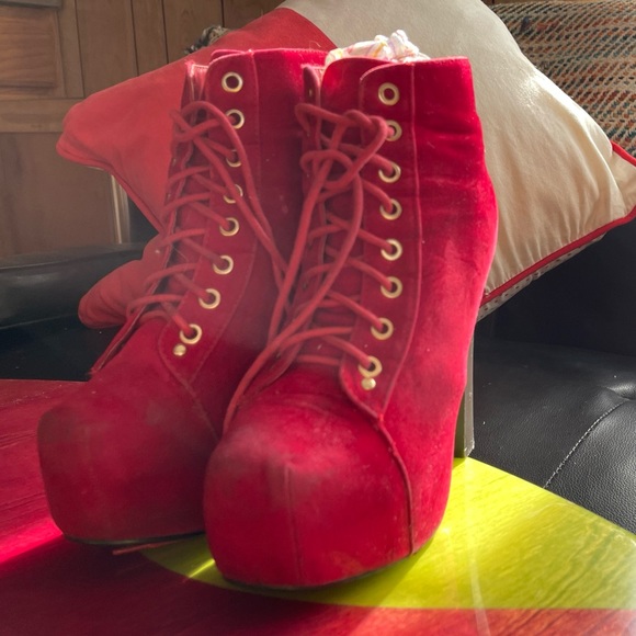 Cardi B Style Red Suede Stilleto Platform Heels Size 7 - Picture 3 of 16